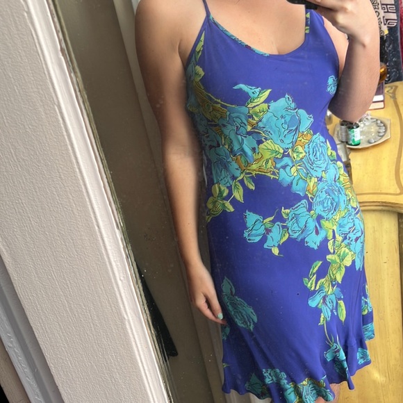 💙 VINTAGE BETSEY JOHNSON RARE PRINT MIDI SLIP BIAS CUT FLORAL DRESS XS S M - Picture 6 of 8